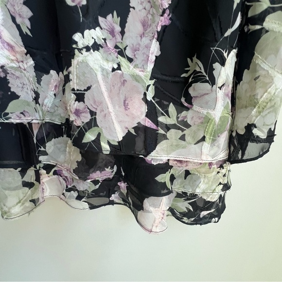 Alex Evening 3/4 sleeve scoop asymmetrical hem floral chiffon blouse Triple Tier - Picture 5 of 13